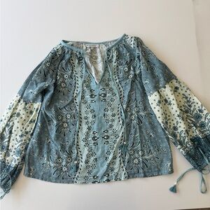 Chic Bohemian Blue and Cream Blouse